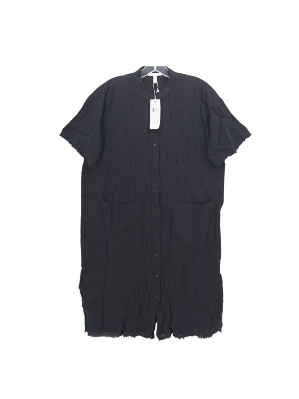 NWT EILEEN FISHER Black Cotton Gauze Mandarin Collar Shirt Dress Boxy PET SMALL